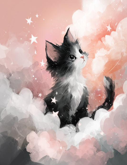Cat — Nursery Art, Dreamy Tones Digital Wall Art, 3 Sizes Included, Nursery Decor