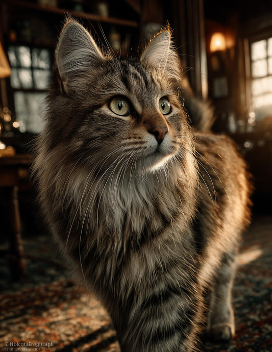 Cat — Realistic Art, Golden Light Digital Wall Art, 3 Sizes Included, Living Room Decor