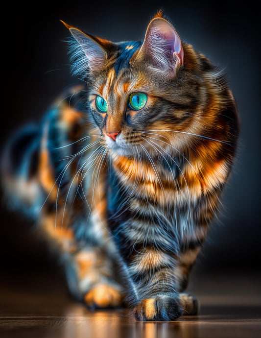 Cat — Realistic Art, Sapphire Glow Digital Wall Art, 3 Sizes Included, Living Room Decor