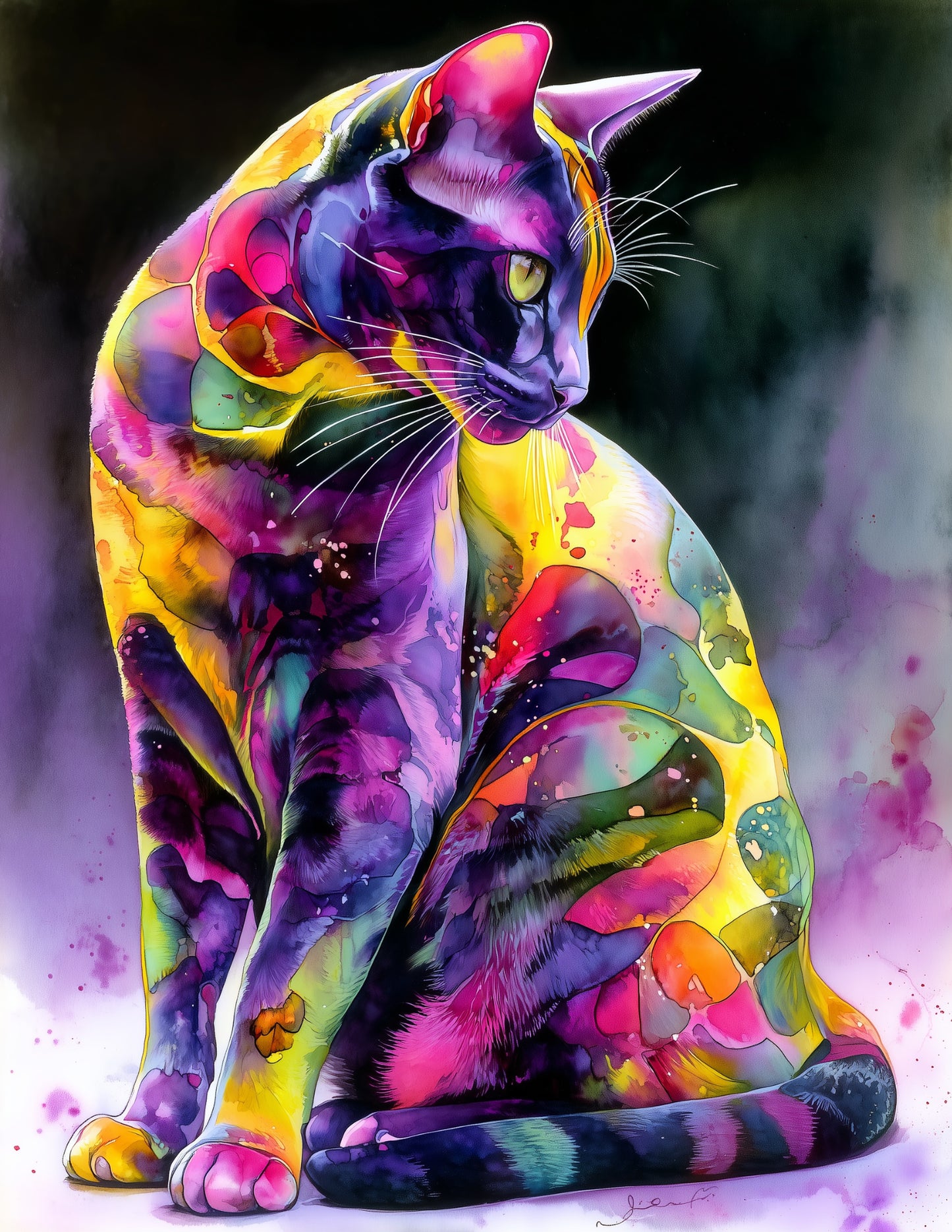 Cat — Watercolor Art, Amber Light Digital Wall Art, 3 Sizes Included, Living Room Decor