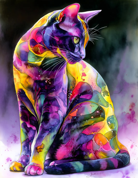 Cat — Watercolor Art, Amber Light Digital Wall Art, 3 Sizes Included, Living Room Decor