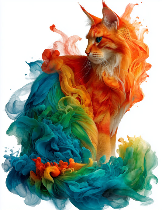Cat — Watercolor Art, Rainbow Tones Digital Wall Art, 3 Sizes Included, Living Room Décor