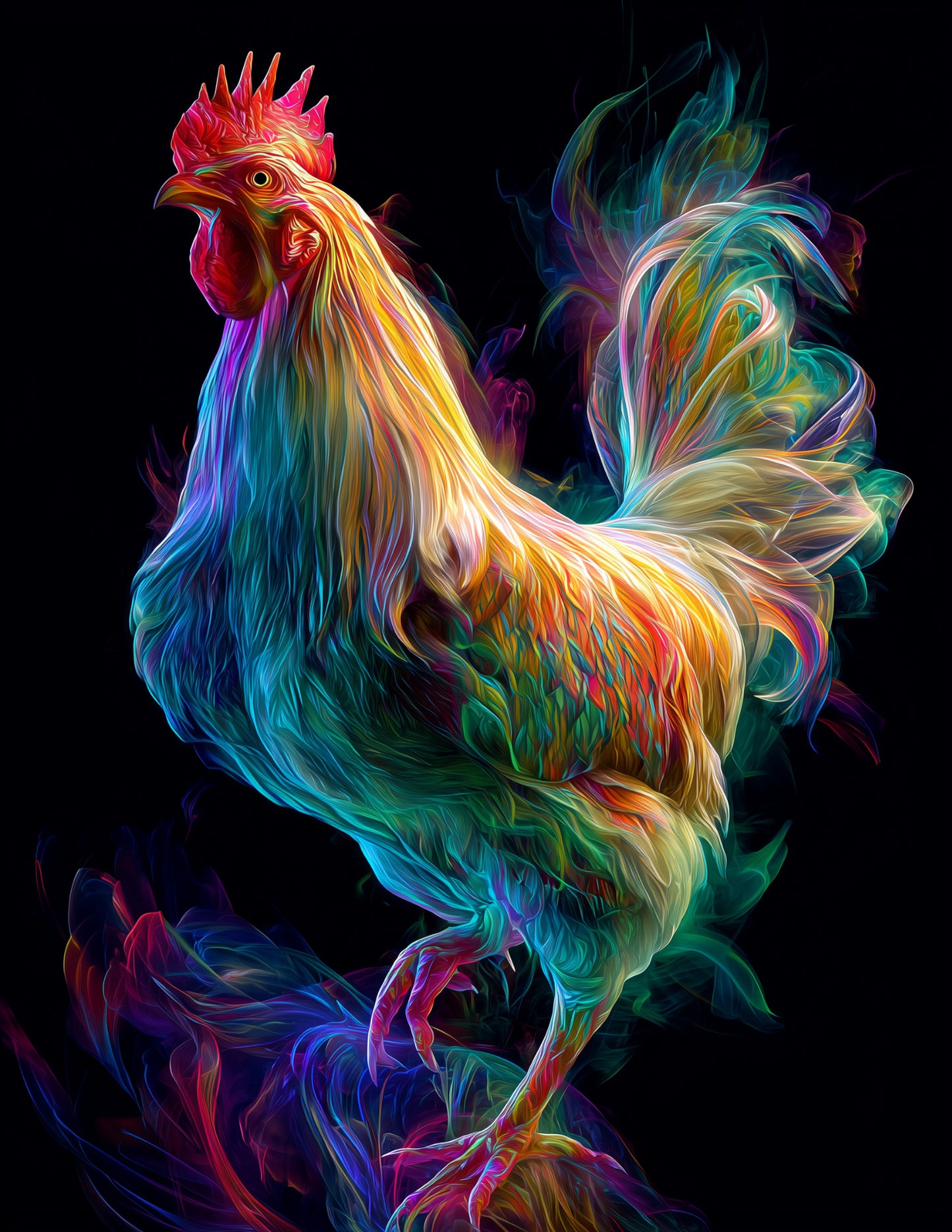 Chicken — Chromatic Filament Art, Midnight Contrast Digital Wall Art, 3 Sizes Included, Living Room Decor