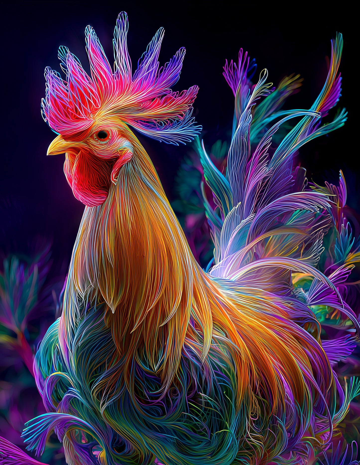 Chicken — Chromatic Filament Art, Sapphire Gradients Digital Wall Art, 3 Sizes Included, Living Room Decor