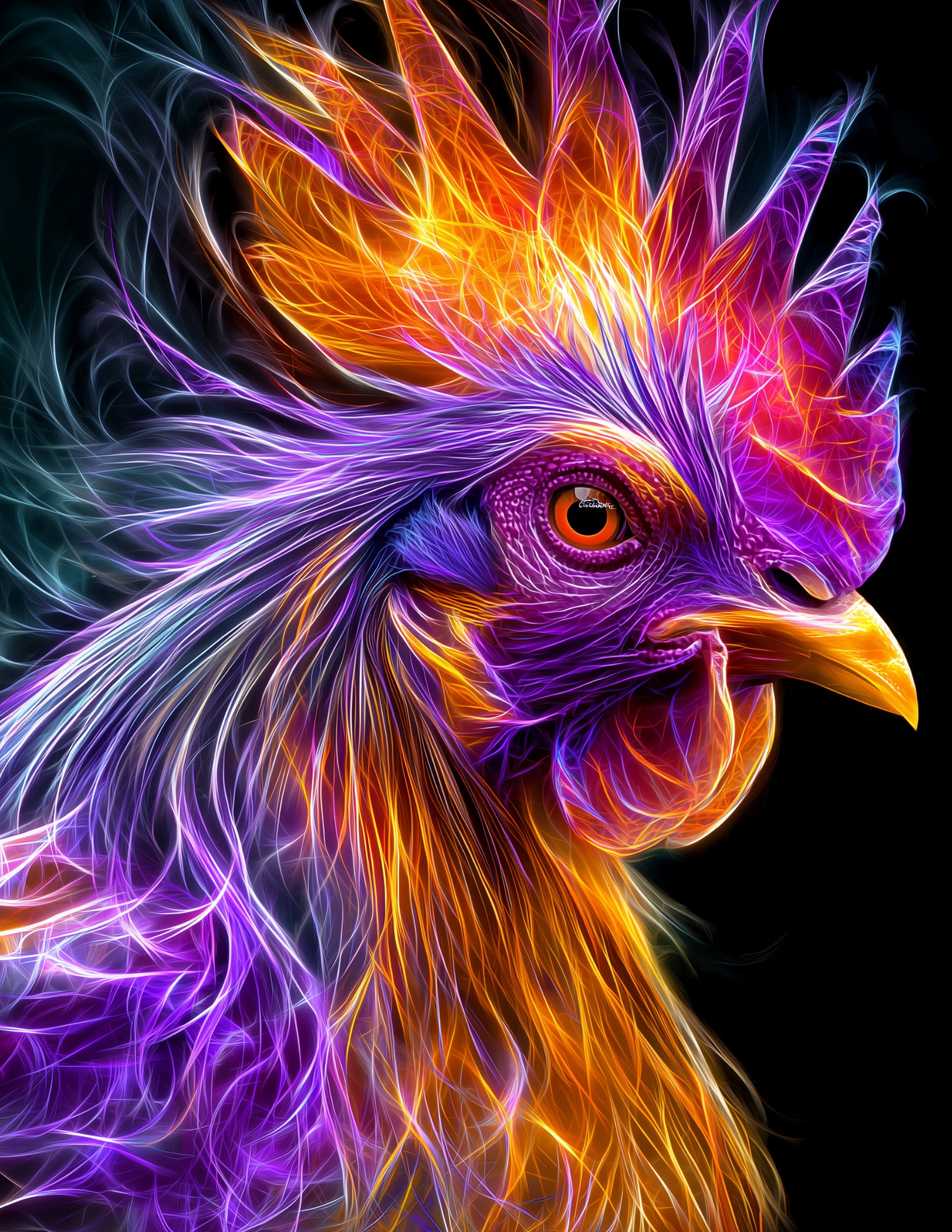 Chicken — Chromatic Filament Art, Sunset Hues Digital Wall Art, 3 Sizes Included, Living Room Decor