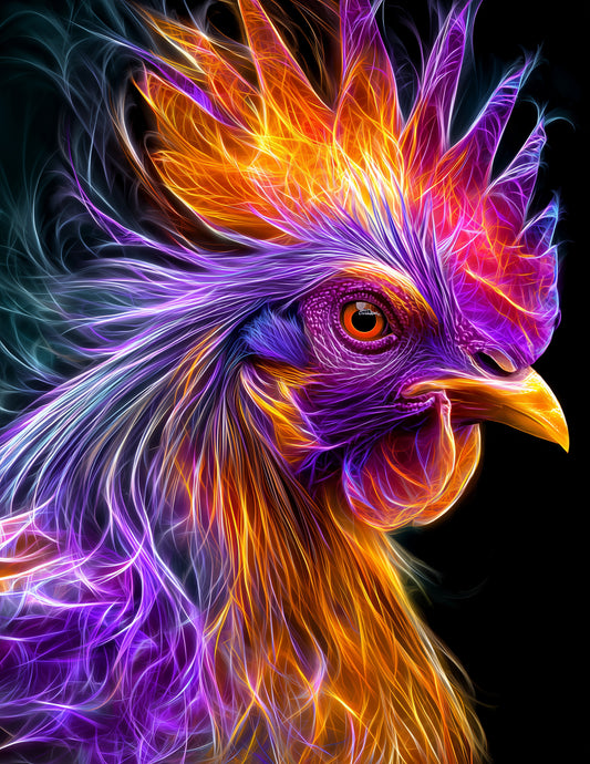 Chicken — Chromatic Filament Art, Sunset Hues Digital Wall Art, 3 Sizes Included, Living Room Decor