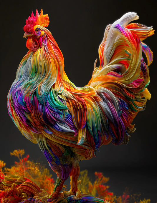 Chicken — Chromatic Filament Art, Vibrant Palette Digital Wall Art, 3 Sizes Included, Living Room Decor