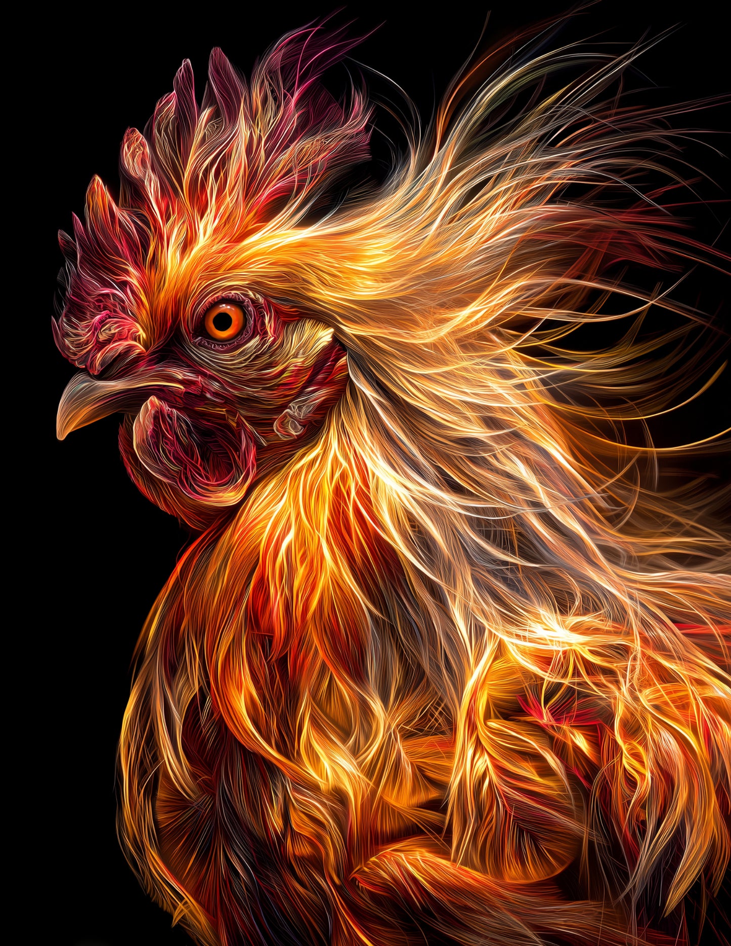 Chicken — Chromatic Filament Art, Vibrant Palette Digital Wall Art, 3 Sizes Included, Living Room Decor
