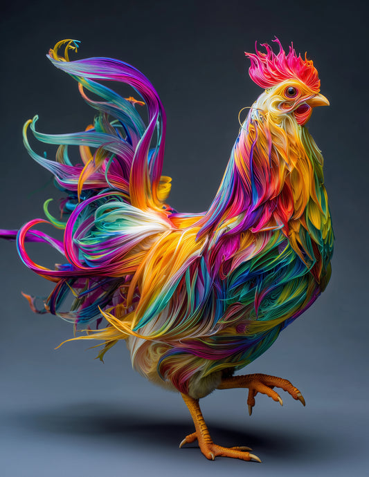 Chicken — Chromatic Filament Art, Violet Bloom Digital Wall Art, 3 Sizes Included, Living Room Decor