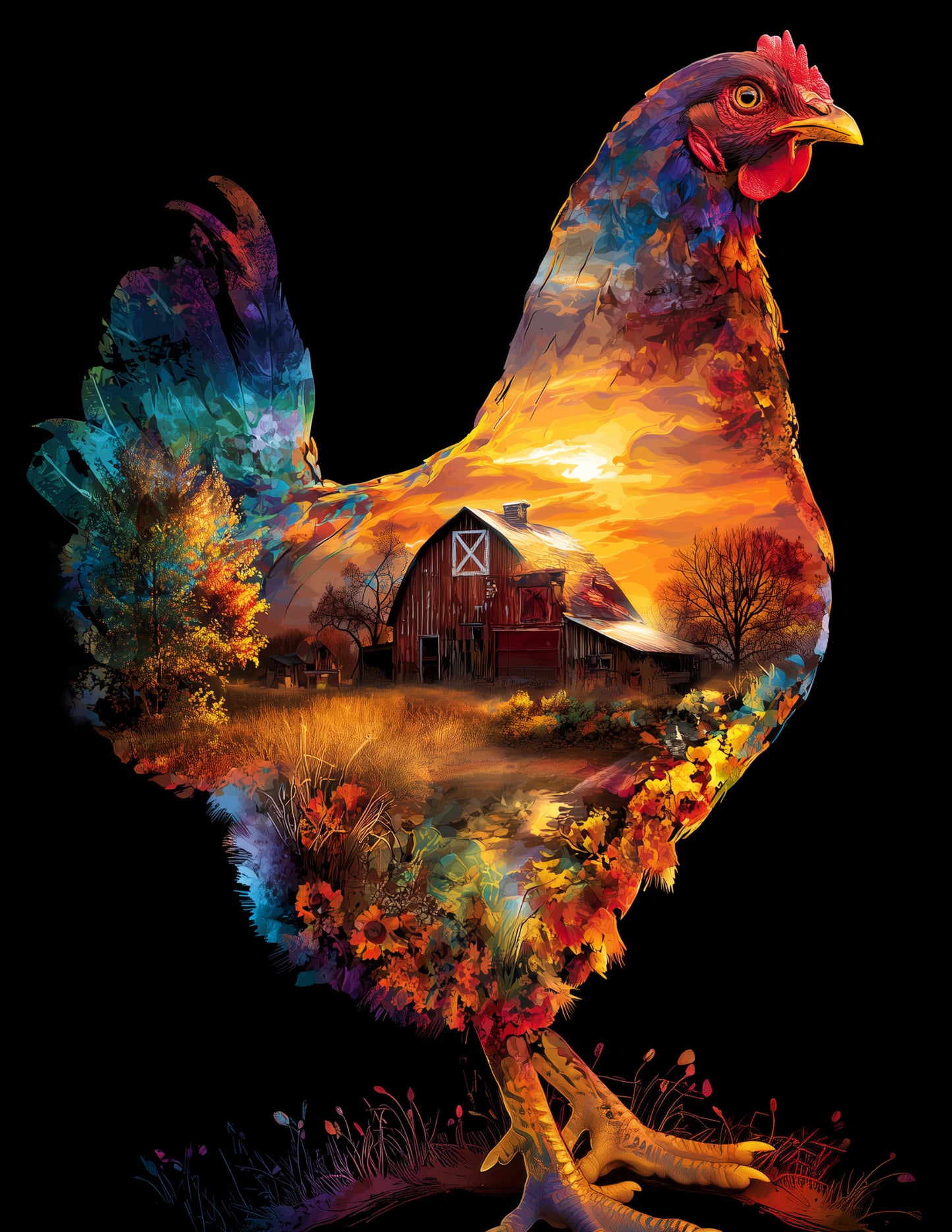 Chicken — Double Exposure Art, Soft Gradients Digital Wall Art, 3 Sizes Included, Living Room Decor