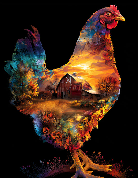 Chicken — Double Exposure Art, Soft Gradients Digital Wall Art, 3 Sizes Included, Living Room Decor