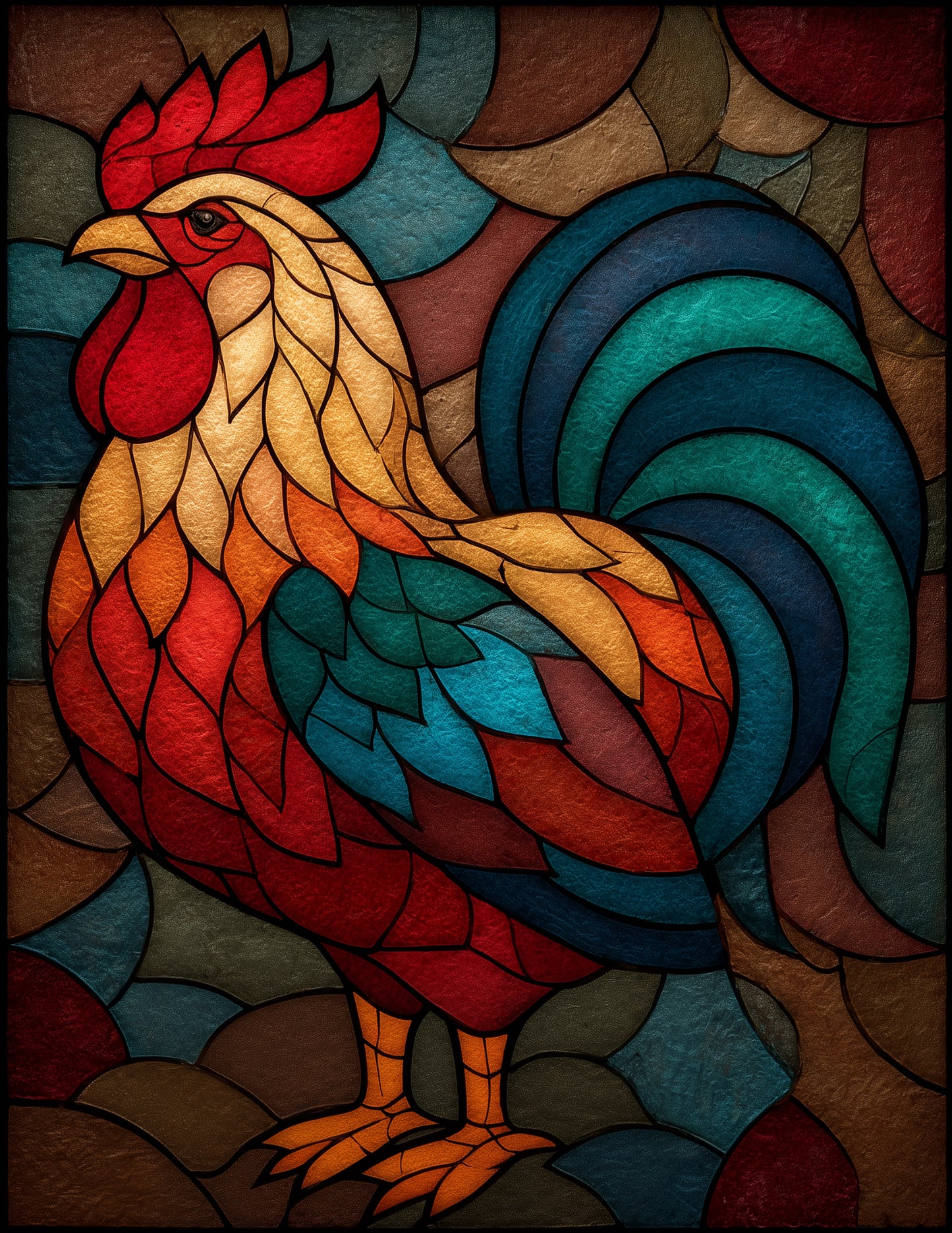Chicken — Stained Glass Art, Balanced Tones Digital Wall Art, 3 Sizes Included, Living Room Decor