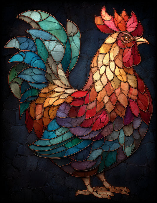 Chicken — Stained Glass Art, Layered Hues Digital Wall Art, 3 Sizes Included, Living Room Decor
