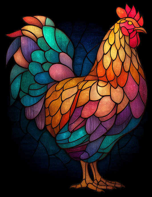 Chicken — Stained Glass Art, Subtle Transitions Digital Wall Art, 3 Sizes Included, Living Room Decor