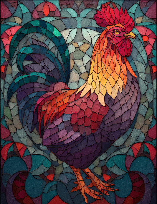 Chicken — Stained Glass Art, Vibrant Palette Digital Wall Art, 3 Sizes Included, Living Room Decor