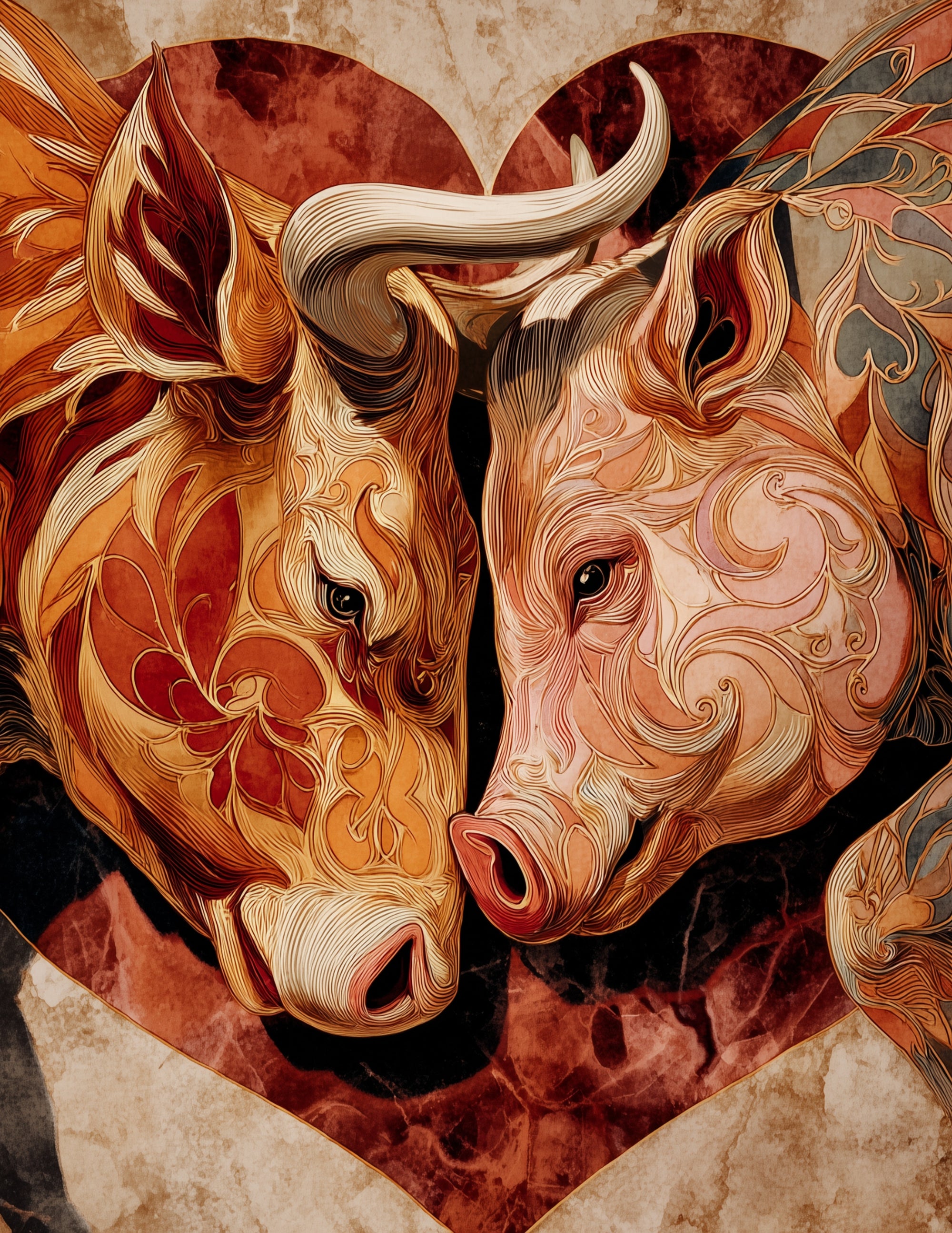 Cow & Pig — Boho Earthy Palette Duo Wall Art, 3 Sizes Included, Living Room Decor