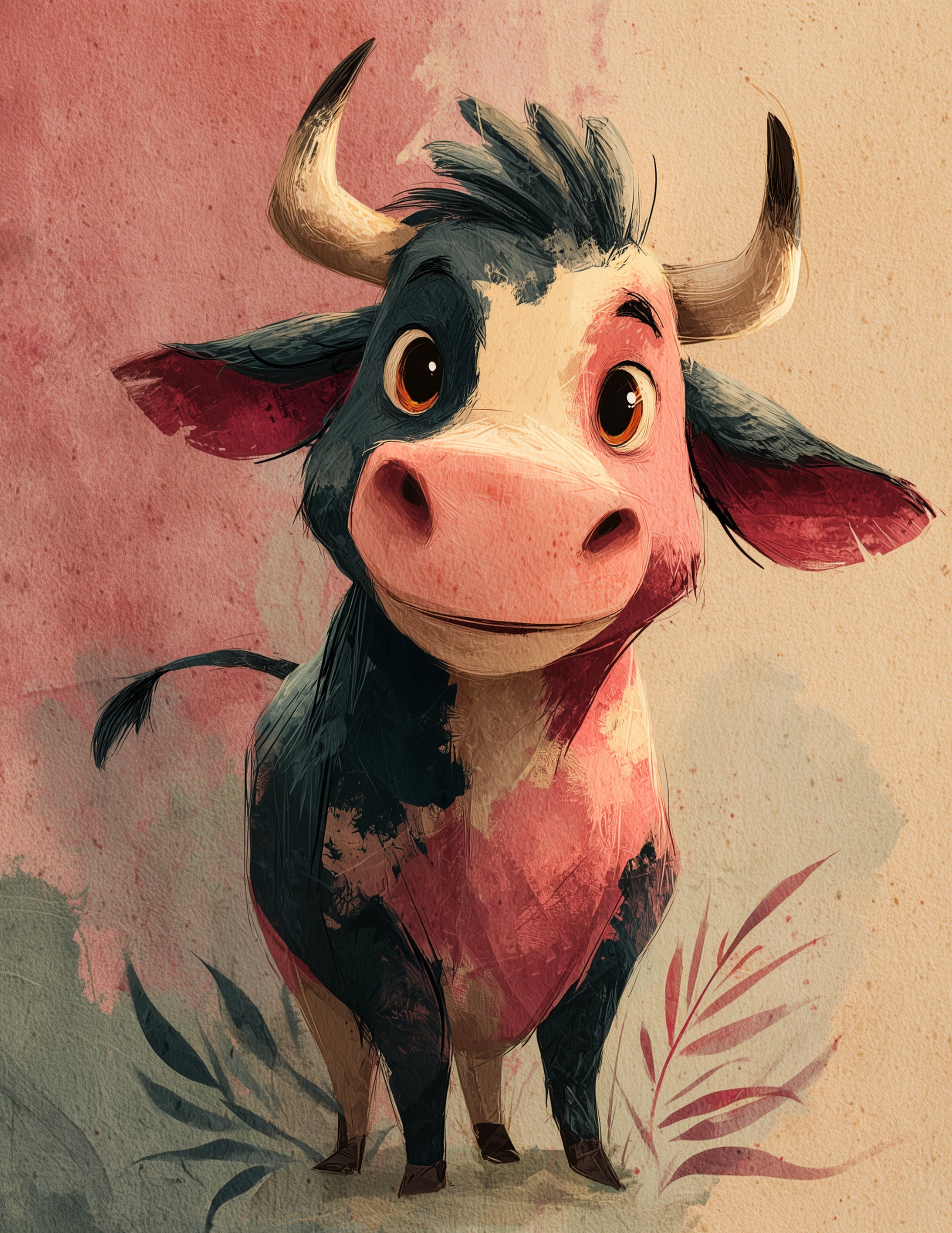 Cow —Nursery Art, Airy Highlights Digital Wall Art, 3 Sizes Included, Nursery Decor