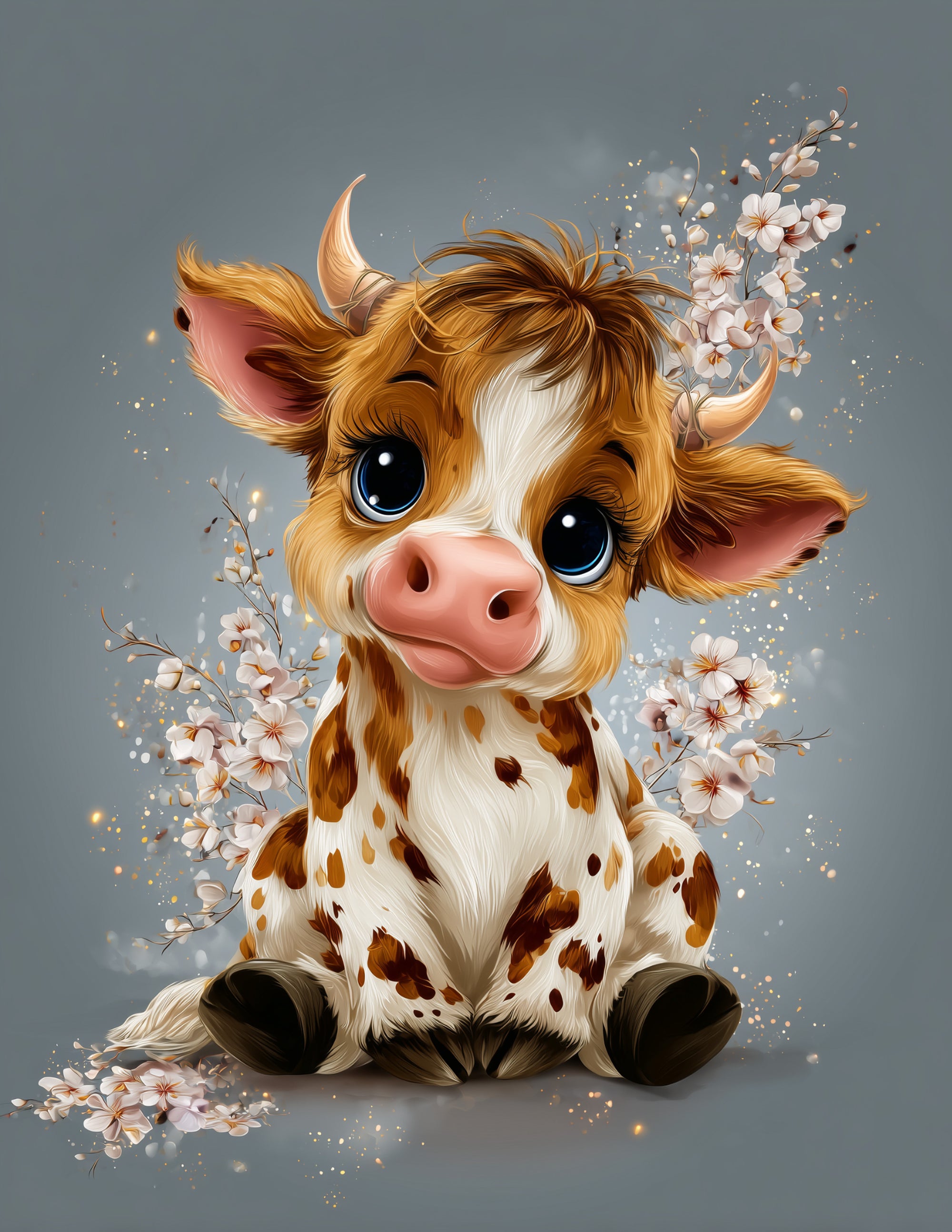 Cow —Nursery Art, Soft Lighting Digital Wall Art, 3 Sizes Included, Nursery Decor