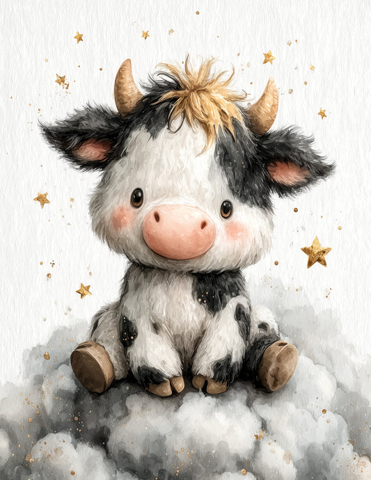 Cow —Nursery Art, Warm Tones Digital Wall Art, 3 Sizes Included, Nursery Decor