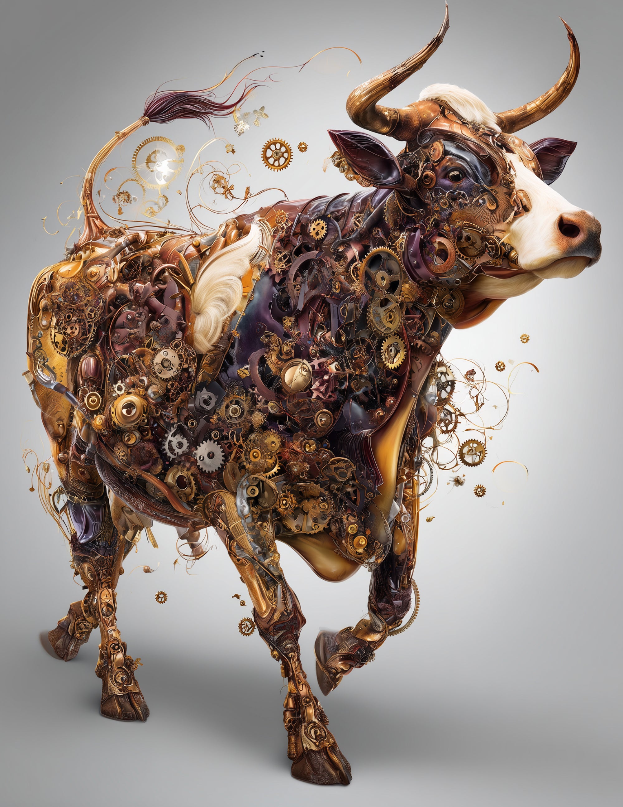 Cow —Steampunk Art, Bronze Texture Digital Wall Art, 3 Sizes Included, Living Room Decor