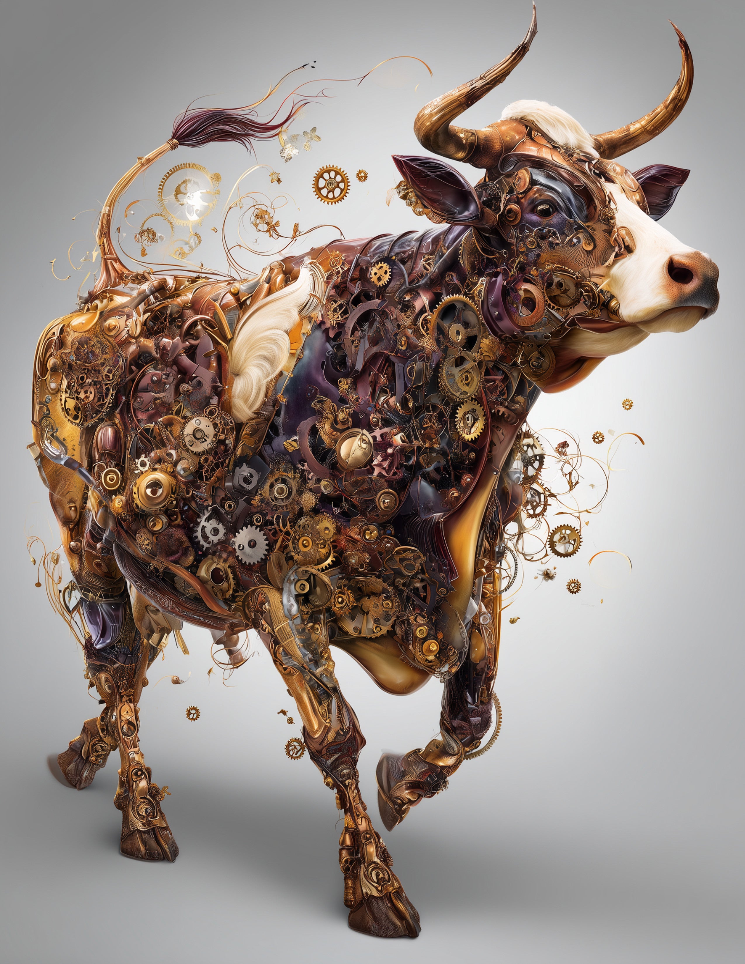 Cow —Steampunk Art, Bronze Texture Digital Wall Art, 3 Sizes Included, Living Room Decor