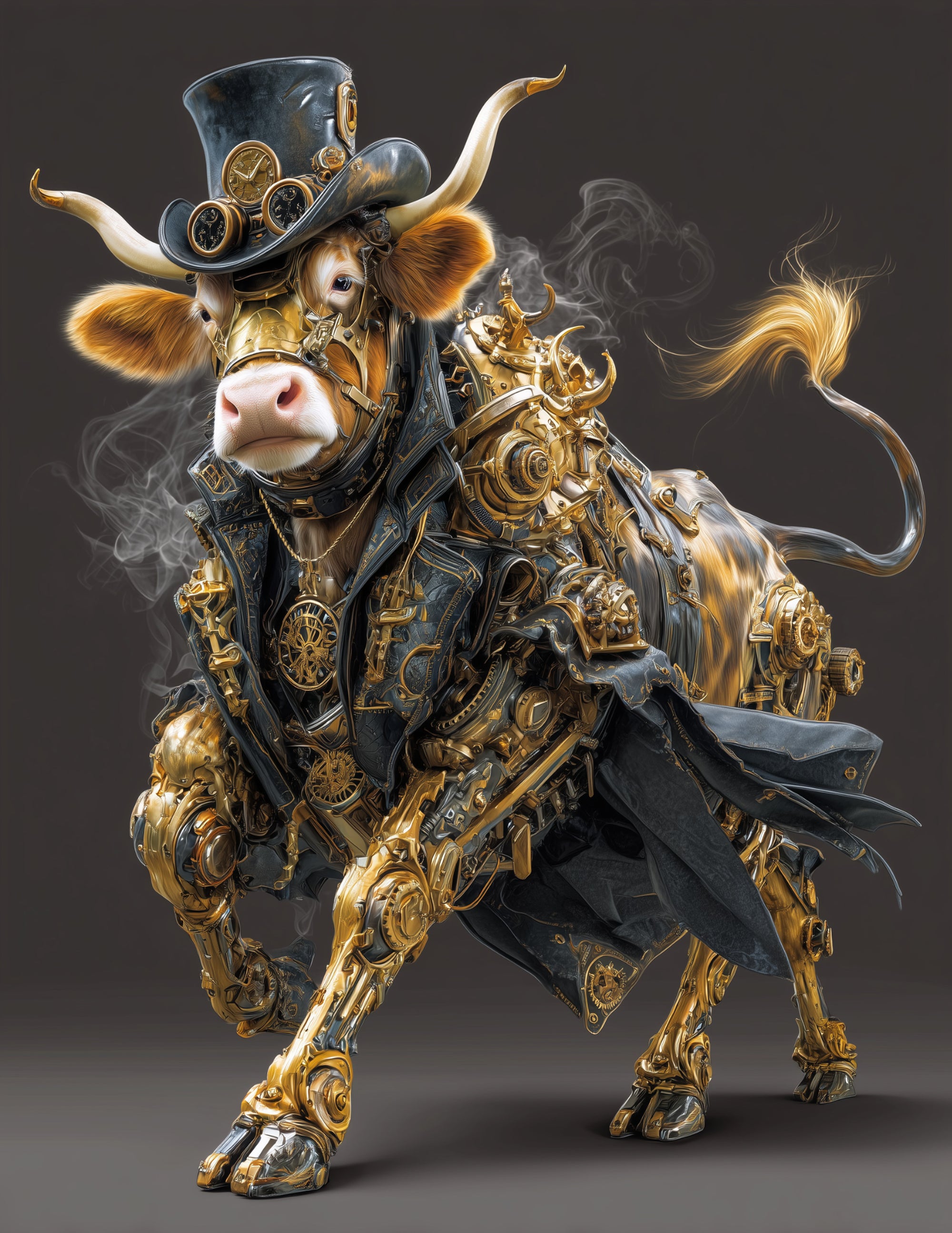 Cow —Steampunk Art, Dramatic Lighting Digital Wall Art, 3 Sizes Included, Living Room Decor