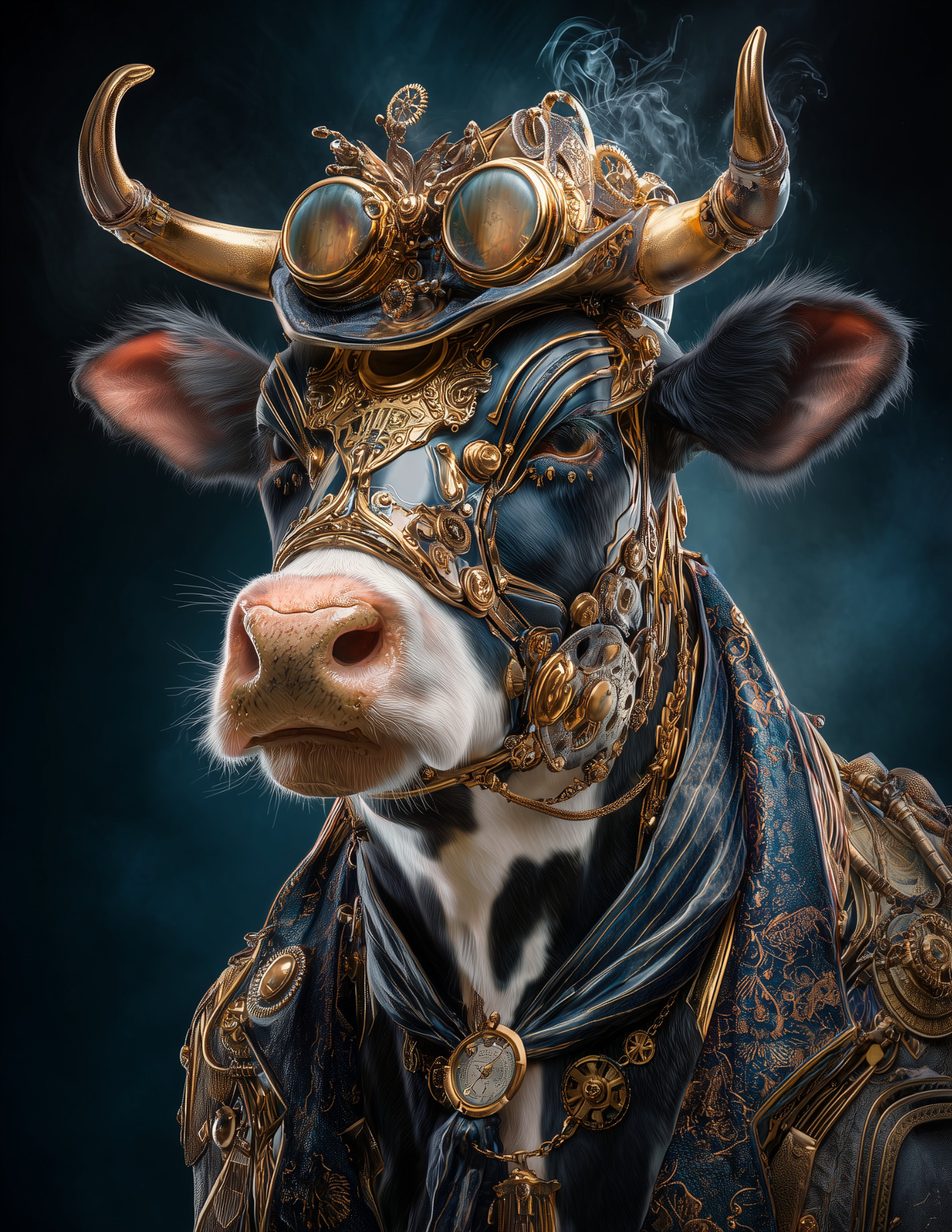Cow —Steampunk Art, Moody Contrast Digital Wall Art, 3 Sizes Included, Living Room Decor