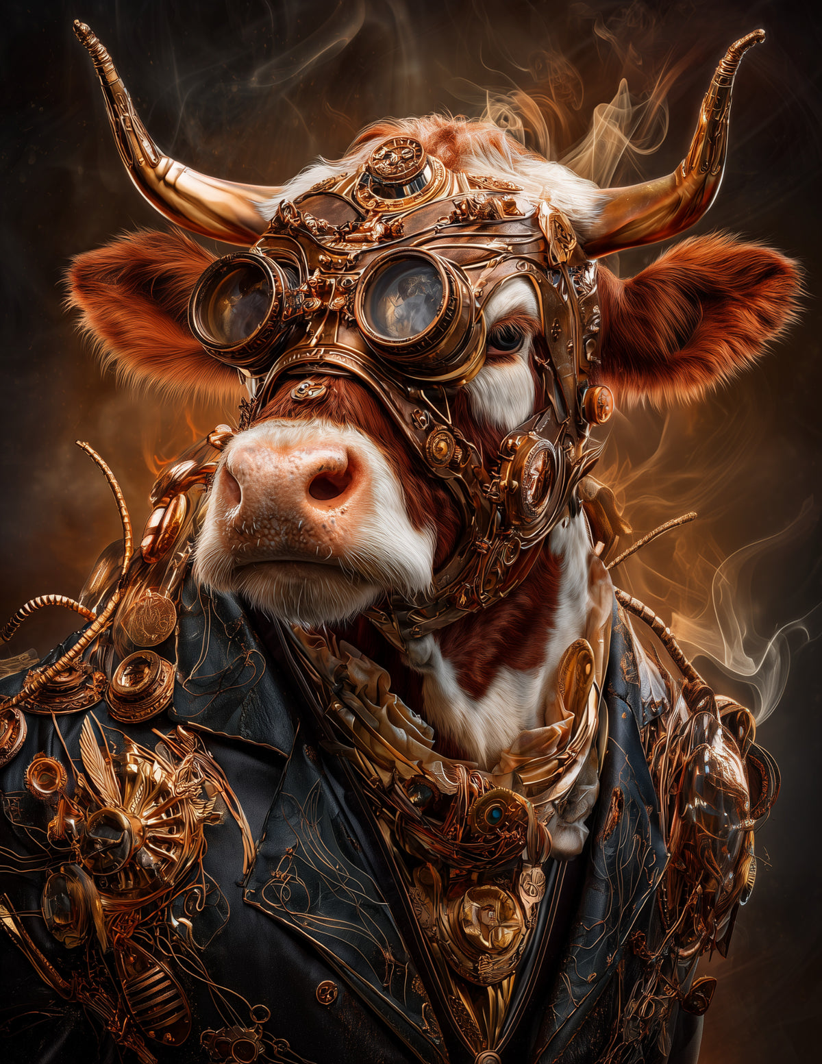 Cow —Steampunk Art, Warm Highlights Digital Wall Art, 3 Sizes Included, Living Room Decor