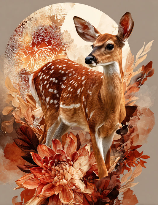 Deer — Boho Art, Amber Highlights Digital Wall Art, 3 Sizes Included, Living Room Decor