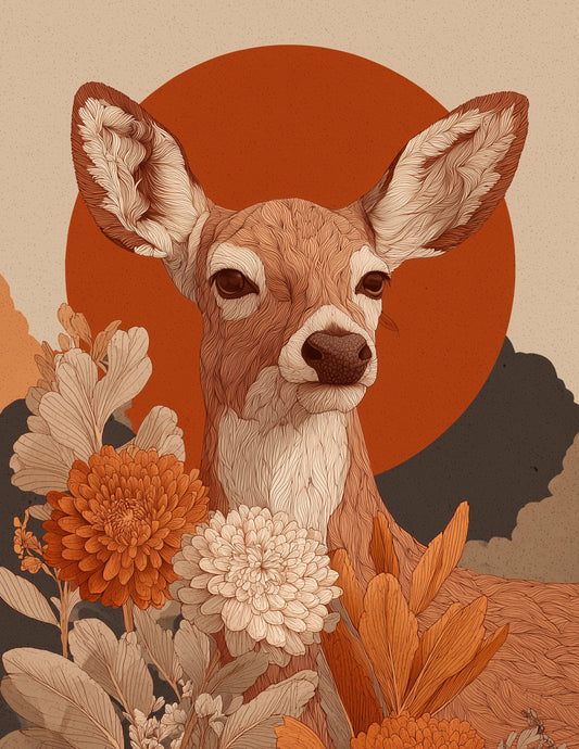 Deer — Boho Art, Ochre Detail Digital Wall Art, 3 Sizes Included, Living Room Decor