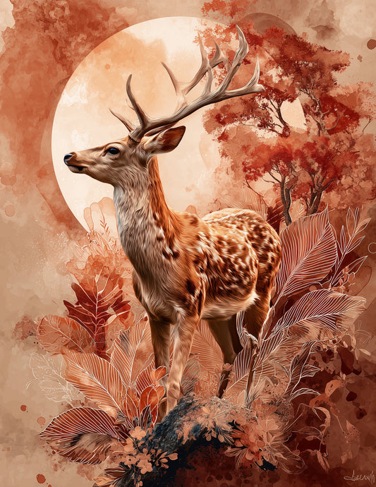Deer — Boho Art, Warm Texture Digital Wall Art, 3 Sizes Included, Living Room Decor