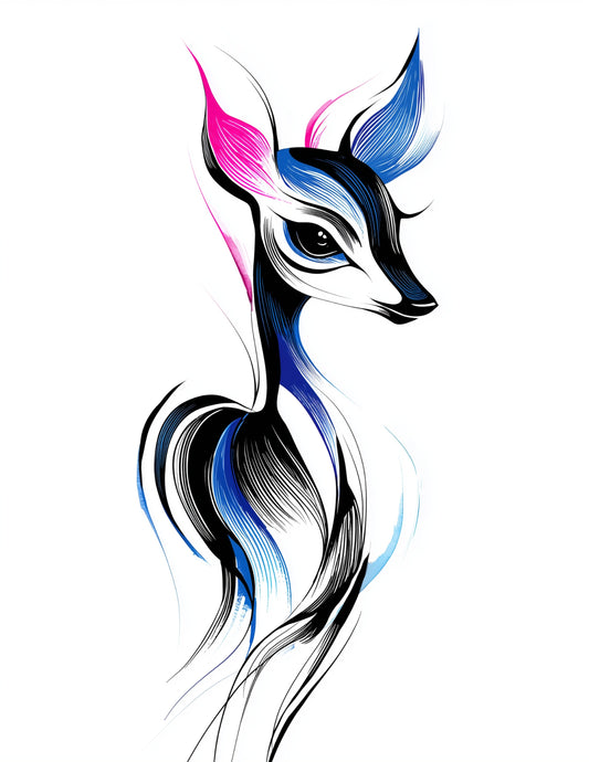Deer — Inkflow Art, Sapphire Contrast Digital Wall Art, 3 Sizes Included, Living Room Decor