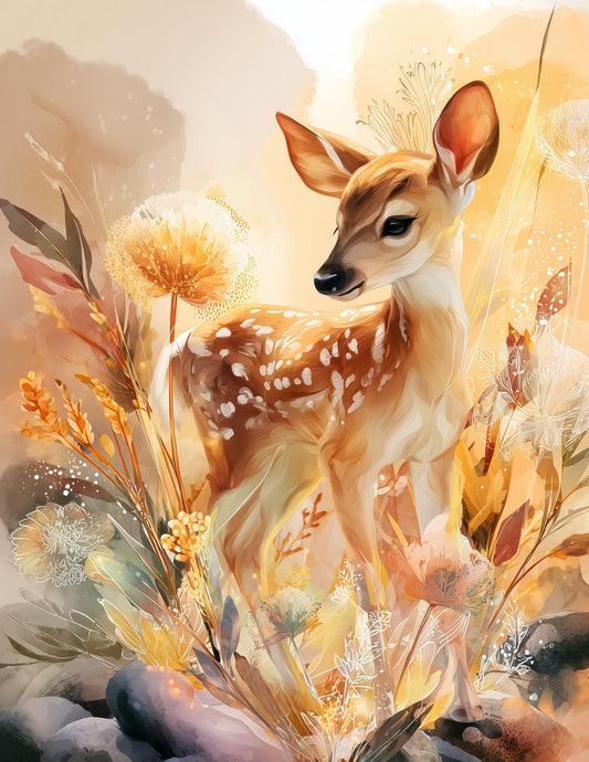 Deer — Nursery Art, Amber Tones Digital Wall Art, 3 Sizes Included, Nursery Decor