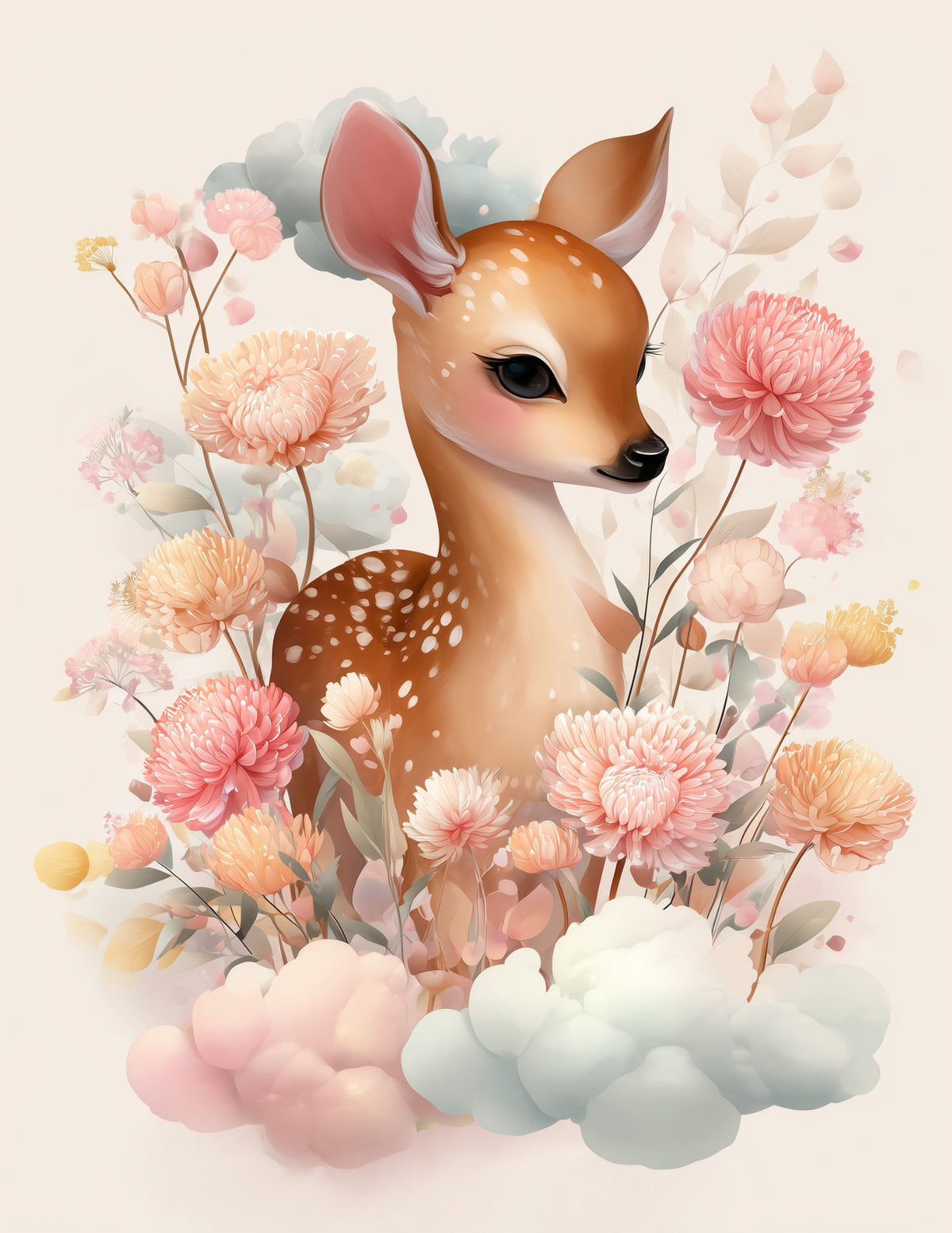 Deer — Nursery Art, Pastel Palette Digital Wall Art, 3 Sizes Included, Nursery Decor