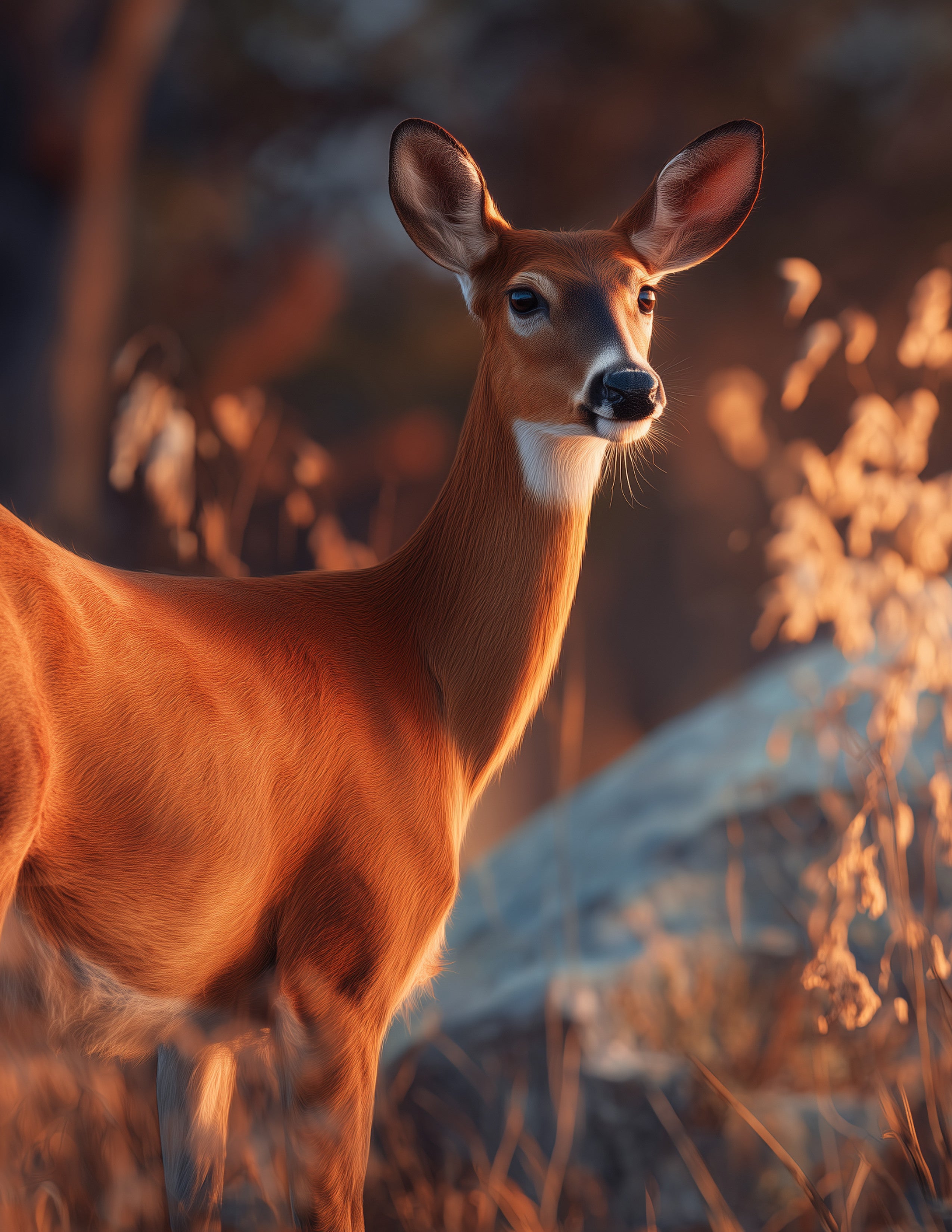 Deer — Realistic Art, Amber Highlights Digital Wall Art, 3 Sizes Included, Living Room Decor