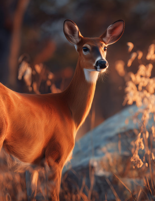 Deer — Realistic Art, Amber Highlights Digital Wall Art, 3 Sizes Included, Living Room Decor