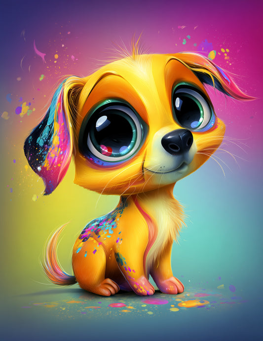 Dog — Cute Cartoon Art, Layered Hues Digital Wall Art, 3 Sizes Included, Nursery Decor