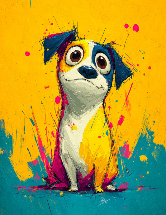 Dog — Cute Cartoon Art, Playful Hues Digital Wall Art, 3 Sizes Included, Living Room Decor
