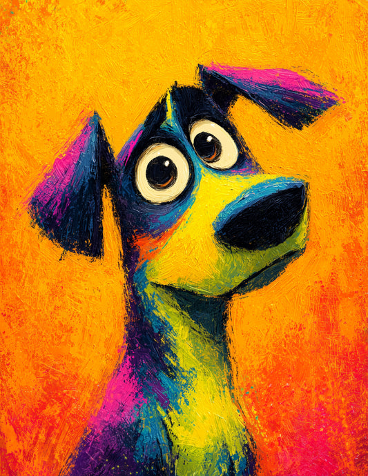 Dog — Cute Cartoon Art, Rich Hues Digital Wall Art, 3 Sizes Included, Living Room Decor