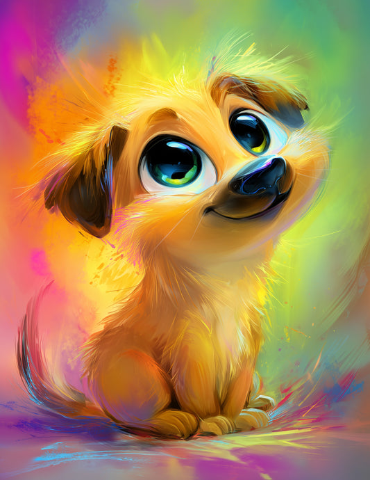 Dog — Cute Cartoon Art, Warm Hues Digital Wall Art, 3 Sizes Included, Nursery Decor