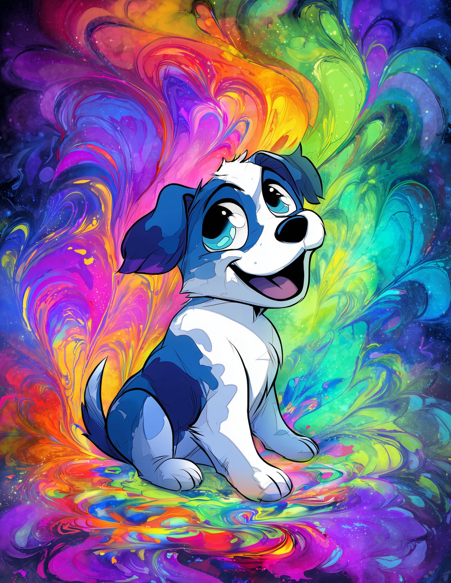 Dog — Cute Cartoon Art, Warm Tones Digital Wall Art, 3 Sizes Included, Living Room Decor