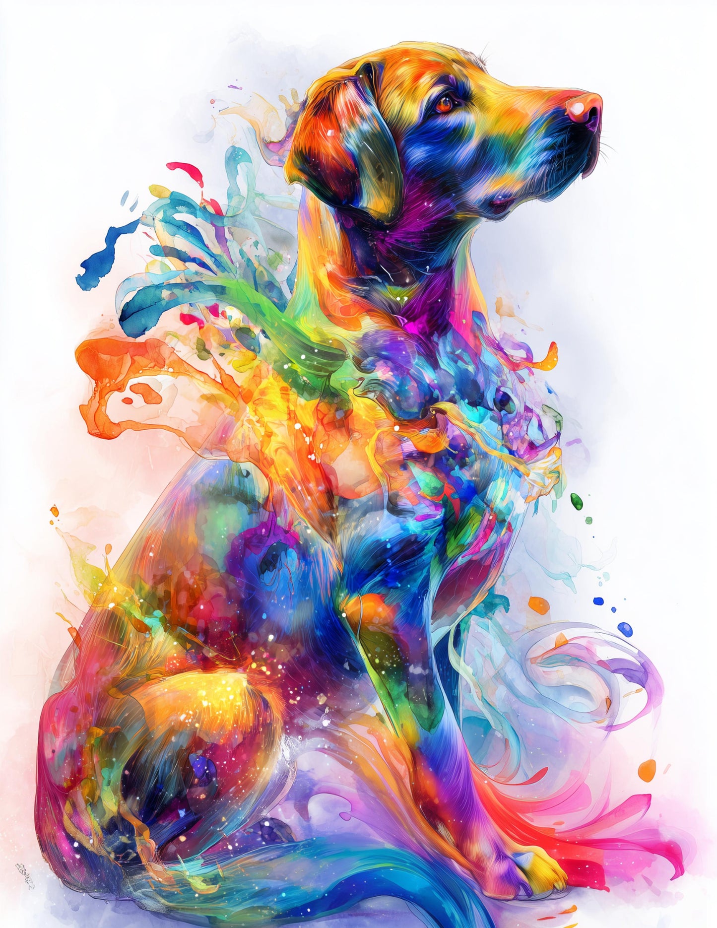 Dog — Watercolor Art, Cosmic Bloom Digital Wall Art, 3 Sizes Included, Living Room Decor