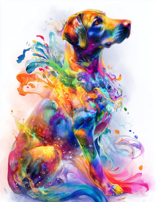 Dog — Watercolor Art, Cosmic Bloom Digital Wall Art, 3 Sizes Included, Living Room Decor