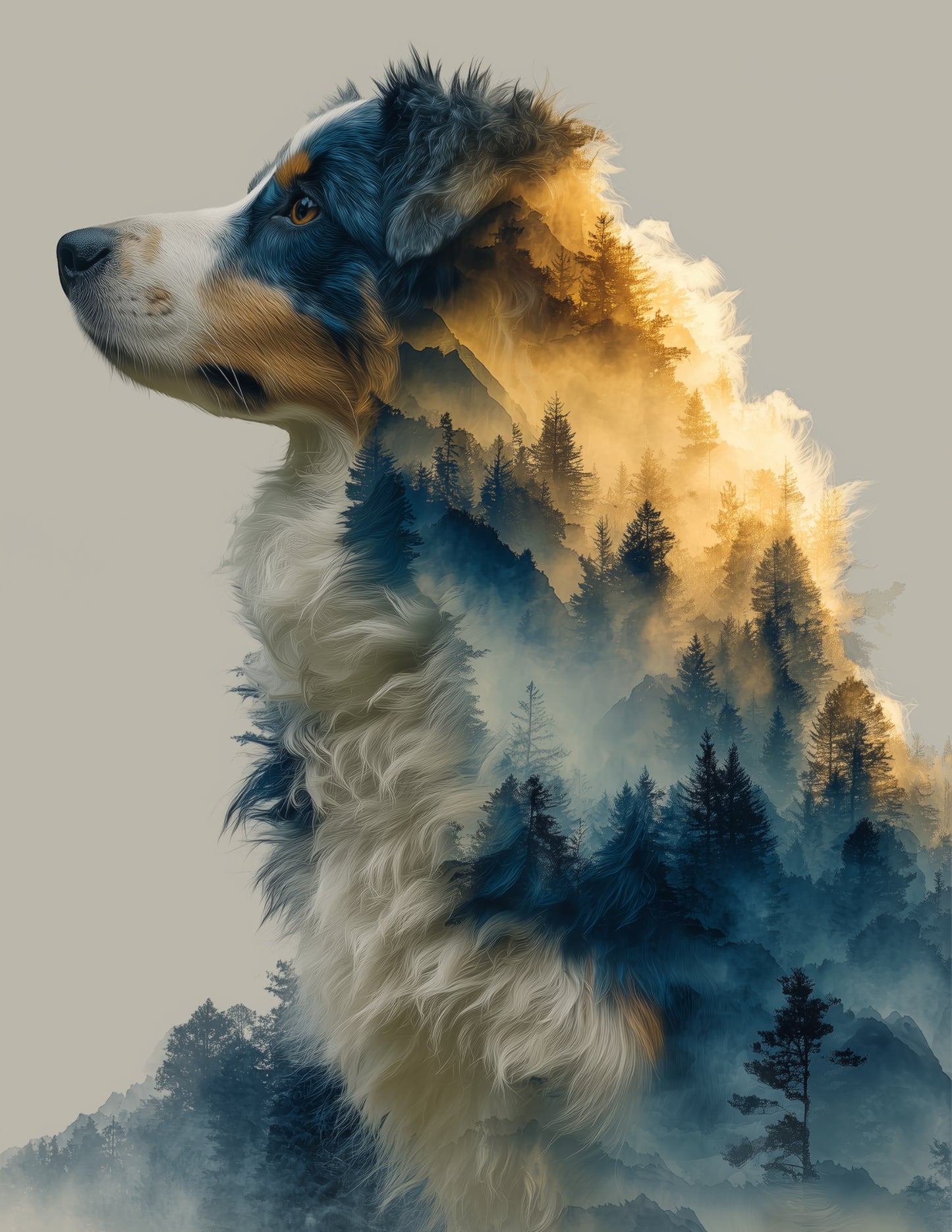 Dog — Double Exposure Art, Forest Hues Digital Wall Art, 3 Sizes Included, Living Room Decor