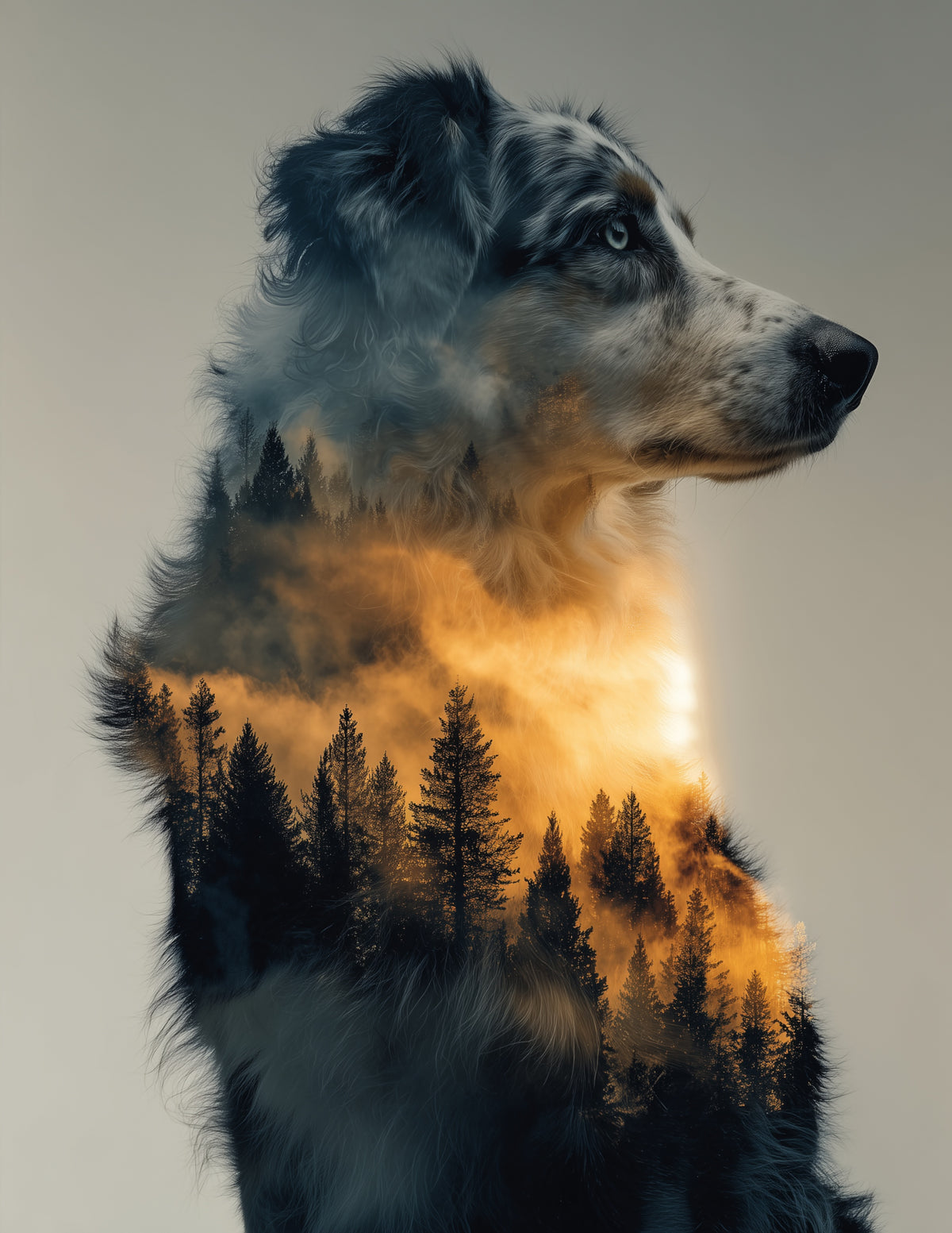 Dog — Double Exposure Art, Forest Mist Digital Wall Art, 3 Sizes Included, Living Room Decor