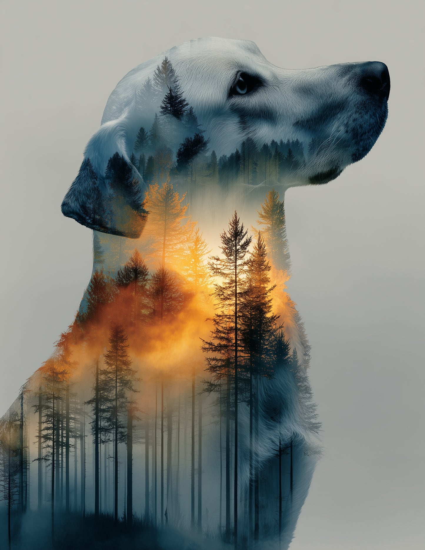 Dog — Double Exposure Art, Forest Tones Digital Wall Art, 3 Sizes Included, Living Room Decor