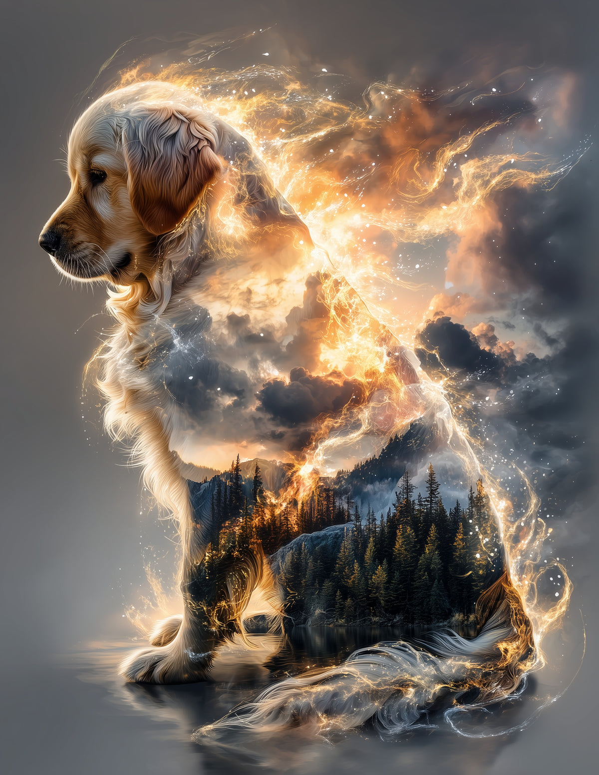 Dog — Double Exposure Art, Mountain Tones Digital Wall Art, 3 Sizes Included, Living Room Decor