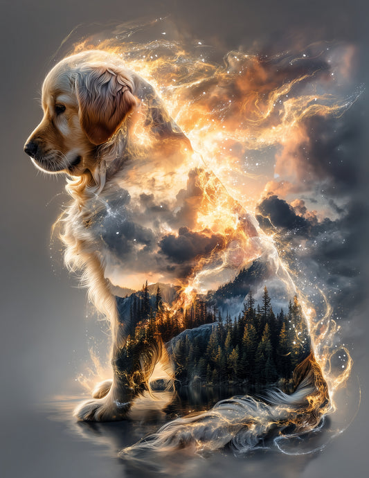 Dog — Double Exposure Art, Mountain Glow Digital Wall Art, 3 Sizes Included, Living Room Decor