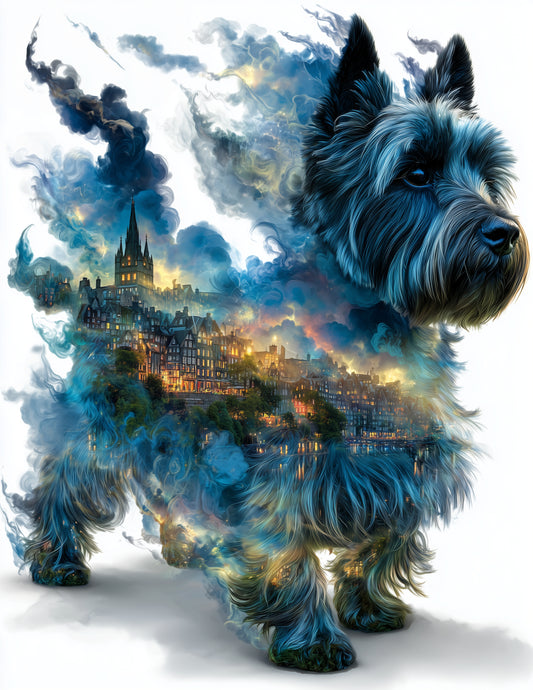 Dog — Double Exposure Art, Sapphire City Digital Wall Art, 3 Sizes Included, Living Room Decor