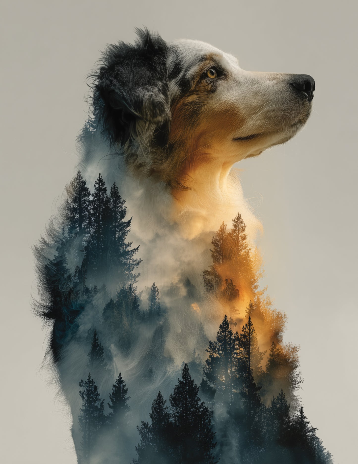 Dog — Double Exposure Art, Woodland Mist Digital Wall Art, 3 Sizes Included, Living Room Decor